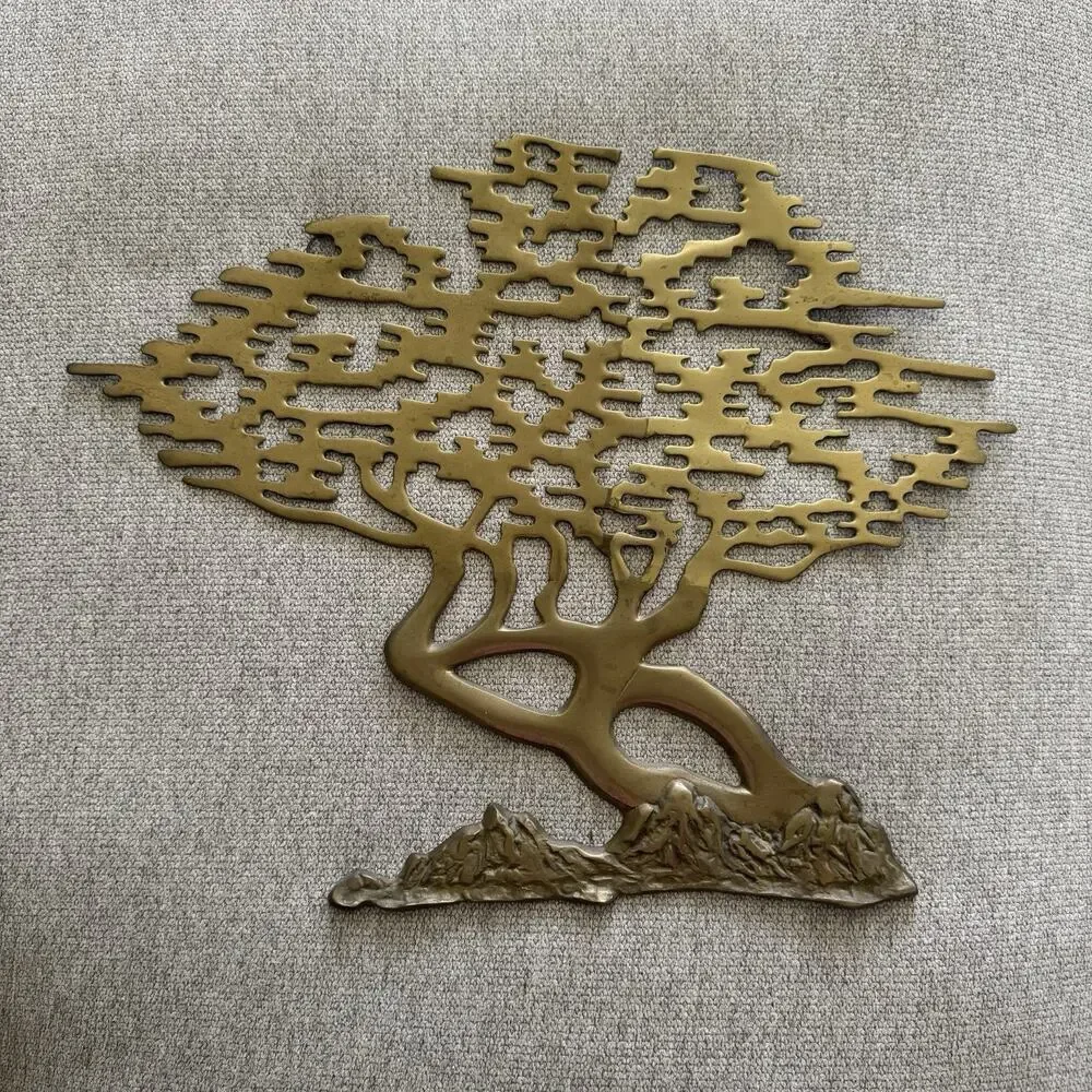Vintage Solid Brass Bonsai Tree of Life Wall Hanging Art Sculpture Mid-Century